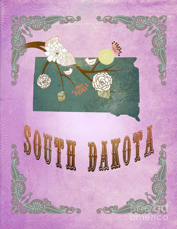 South Dakota Poster featuring the digital art Modern Vintage South Dakota State Map #2 by Joy House Studio