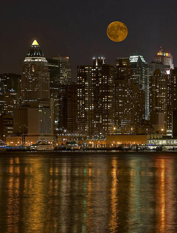 Nyc Poster featuring the photograph Moonrise Over Manhattan #2 by Susan Candelario
