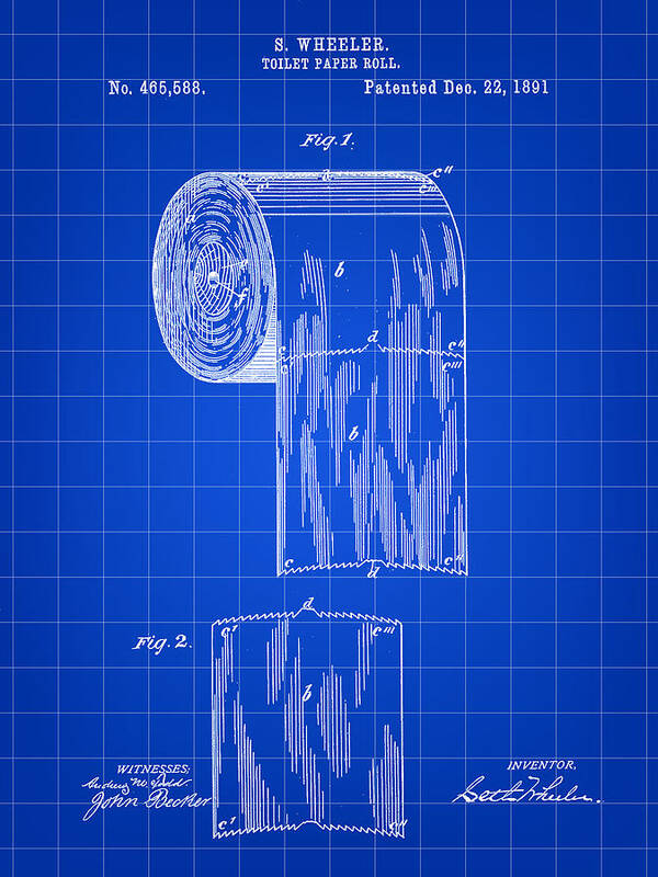 Toilet Paper Roll Patent Poster featuring the digital art Toilet Paper Roll Patent 1891 - Blue by Stephen Younts