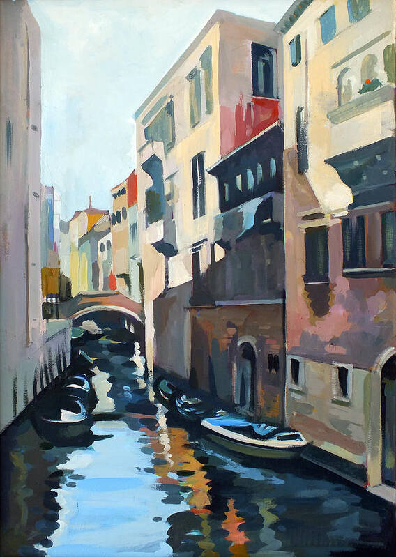 Venetian Cityscape Poster featuring the painting Venetian Channel #2 by Filip Mihail