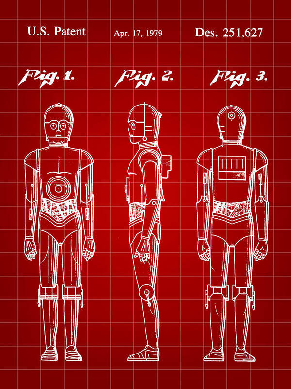 Star Wars Poster featuring the digital art Star Wars C-3PO Patent 1979 - Red by Stephen Younts