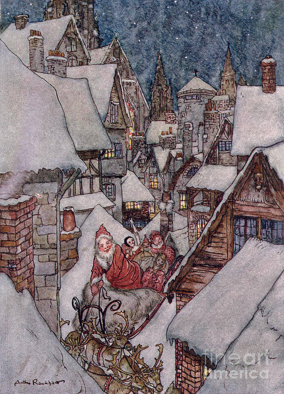 Santa Poster featuring the drawing The Night Before Christmas by Arthur Rackham