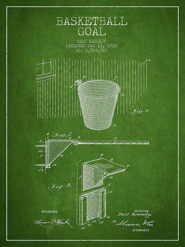 Hoop Patent Poster featuring the digital art Vintage Basketball Goal patent from 1925 #4 by Aged Pixel