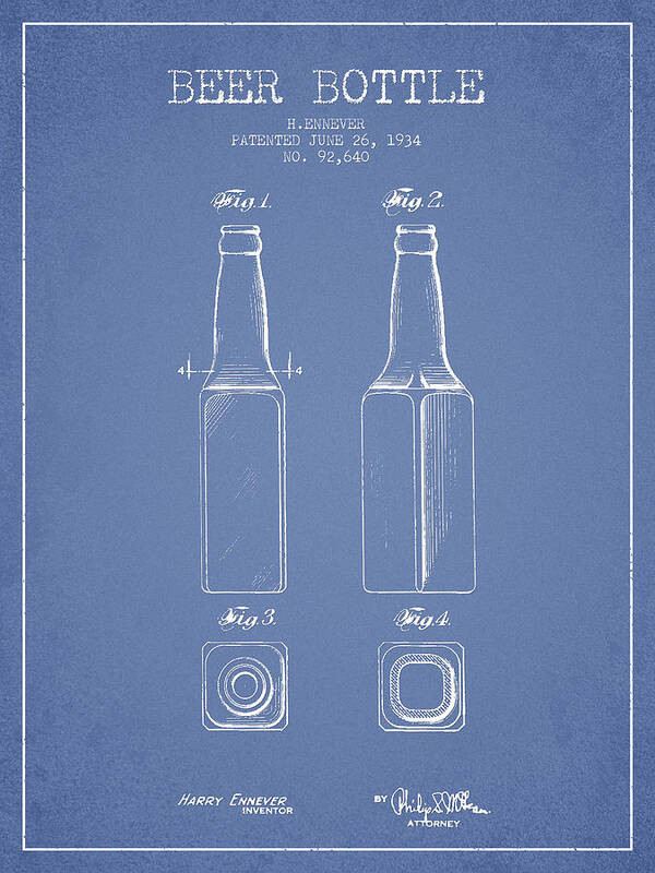 Bottle Patent Poster featuring the digital art Vintage Beer Bottle Patent Drawing from 1934 - Light Blue by Aged Pixel