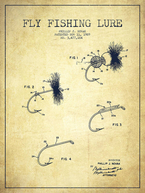 Fly Fishing Lure Patent Drawing from 1969 #1 Poster by Aged Pixel