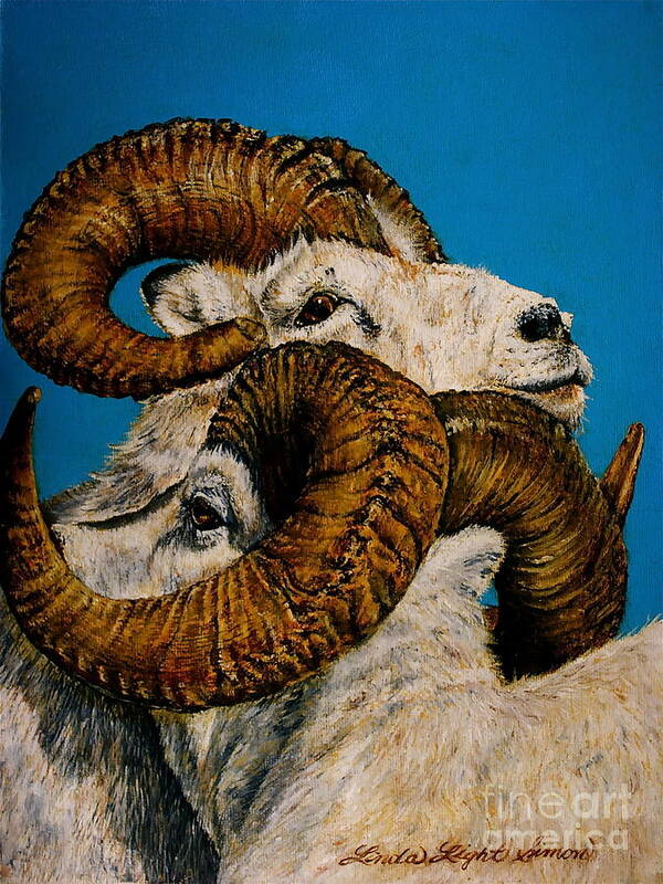  Rams Poster featuring the painting Horns by Linda Simon