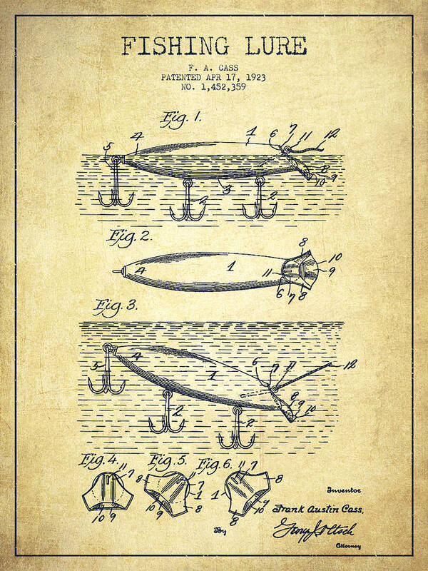 Vintage Fishing Lure Patent Drawing from 1923 #3 Poster by Aged Pixel -  Fine Art America