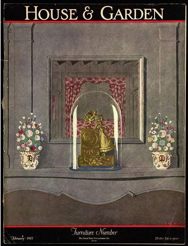 House And Garden Poster featuring the photograph A Gilded Mantle Clock In A Bell Jar by Andre E. Marty