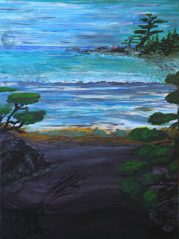 Landscape Poster featuring the painting A Misty Moonset Near Carmel by Jq