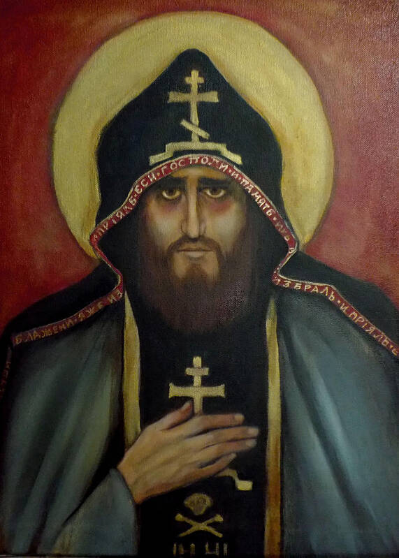 Orthodox Monk In Black Hood Poster featuring the painting A Monk by Irena Mohr