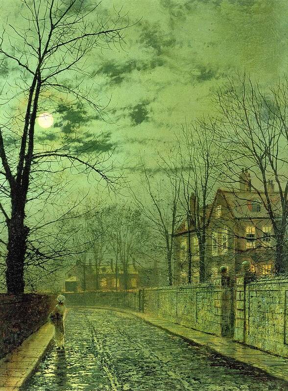 Street Poster featuring the painting A Moonlit Road by John Atkinson Grimshaw