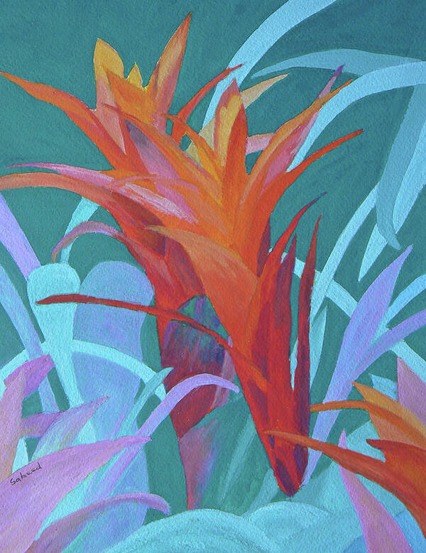 Bromeliad Poster featuring the painting A Pattern of Bromeliads by Margaret Saheed