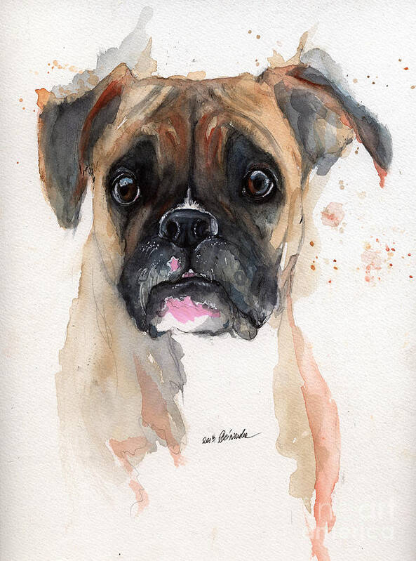 Dog Poster featuring the painting A Portrait Of A Boxer Dog by Ang El