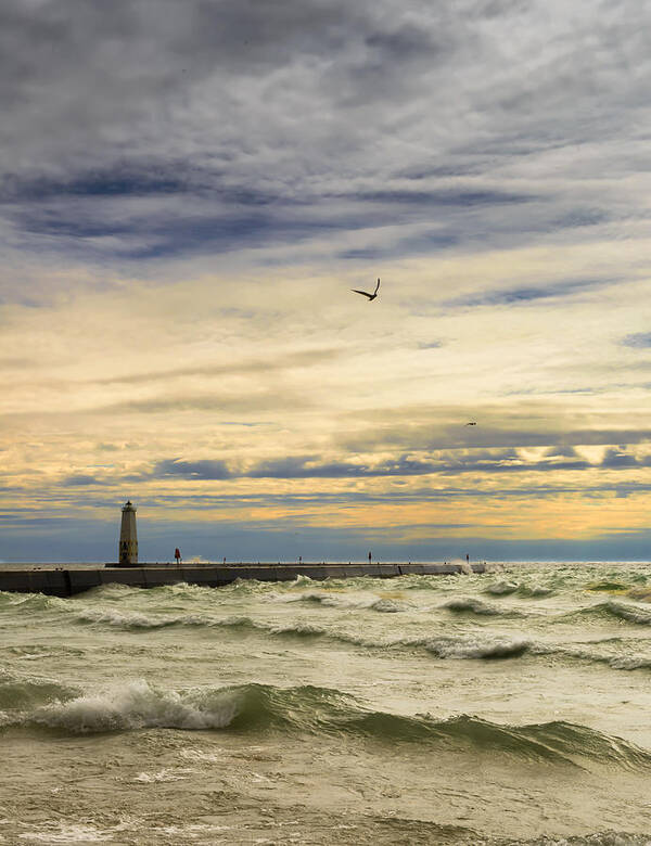 Frankfort Poster featuring the photograph A stormy late afternoon Frankfort Harbor Michigan by Dick Wood