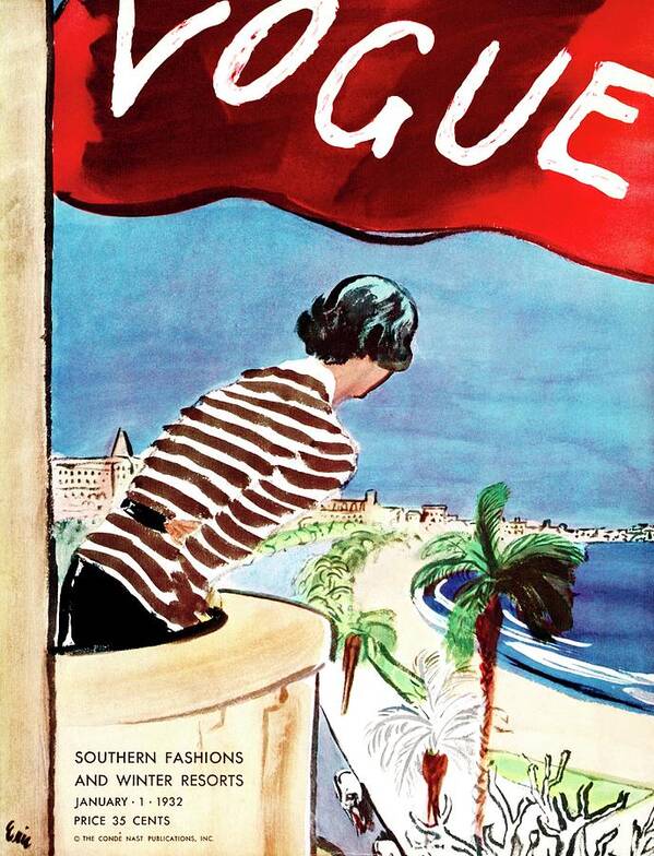Illustration Poster featuring the painting A Vogue Cover Of A Woman Leaning Over A Balcony by Carl Oscar August Erickson
