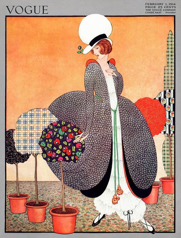 Illustration Poster featuring the photograph A Vogue Cover Of A Woman With Fabric Swatch Pot by George Wolfe Plank