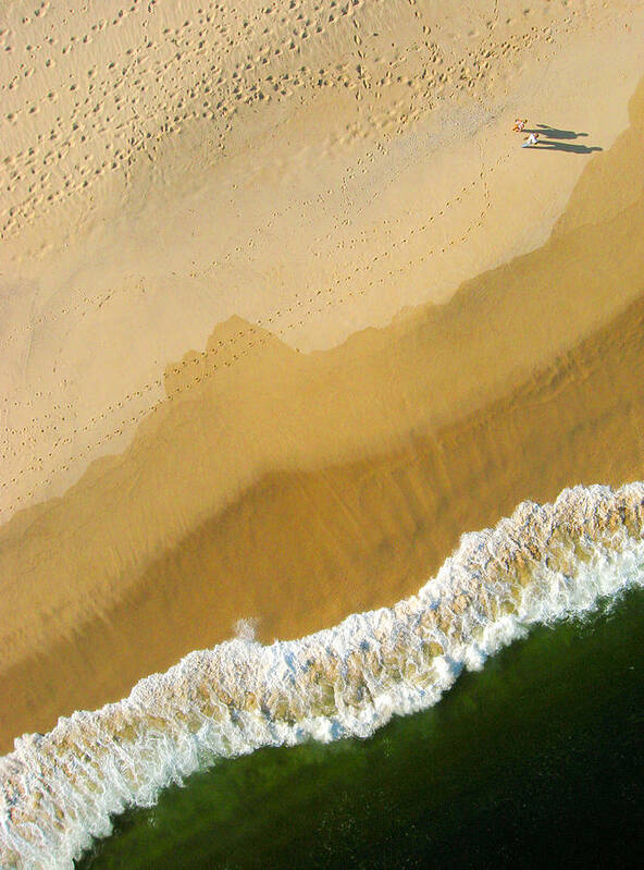 Pixels Poster featuring the photograph A Walk on the Beach. A Kite Aerial Photograph. by Rob Huntley