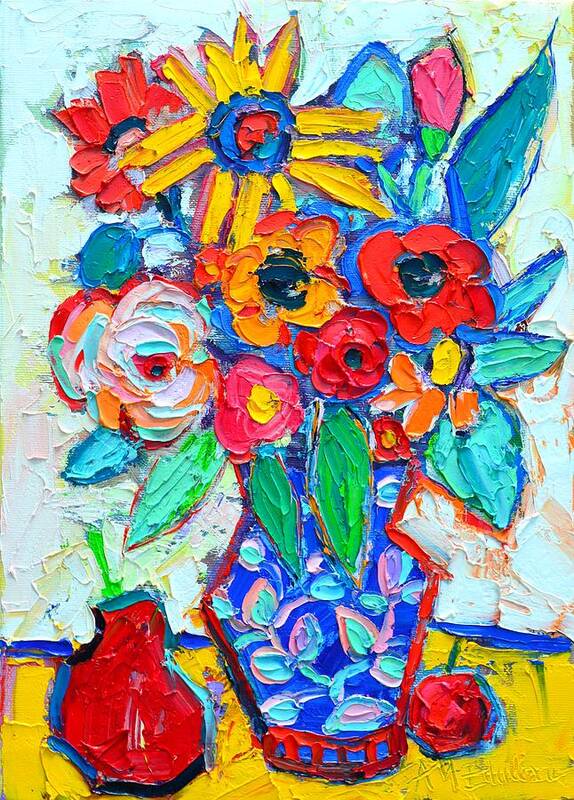 Flowers Poster featuring the painting Abstract Still Life - Colorful Flowers And Fruits by Ana Maria Edulescu