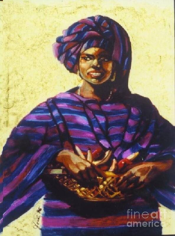 Portrait Poster featuring the painting Afro Caribe fruit baskit by Jose Breaux