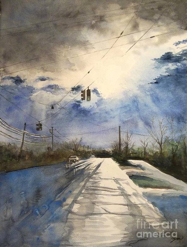 Road Poster featuring the painting After Rain -on the Michigan Ave. Saline Michigan by Yoshiko Mishina