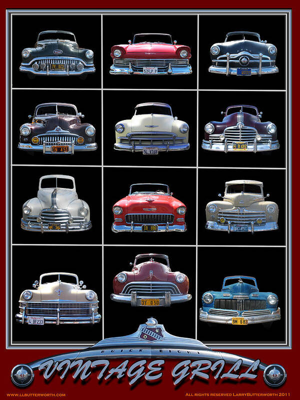Transportation Poster featuring the digital art American Vintage Automobile Grills by Larry Butterworth