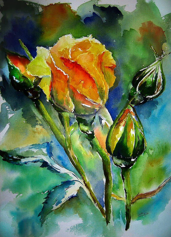 Flower Poster featuring the painting Aquarelle by Elise Palmigiani