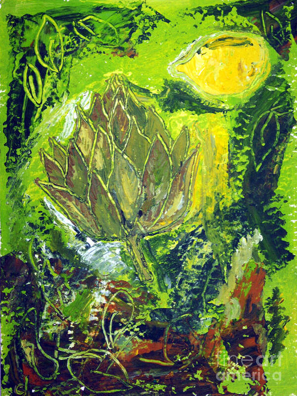 Artichoke And Lemon Fresh Green Poster featuring the painting Artichoke and lemon - fresh green by Caroline Henkelius