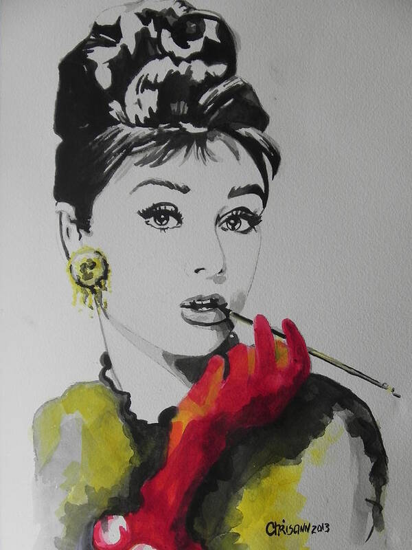 Watercolor Painting Poster featuring the painting Audrey Hepburn by Chrisann Ellis