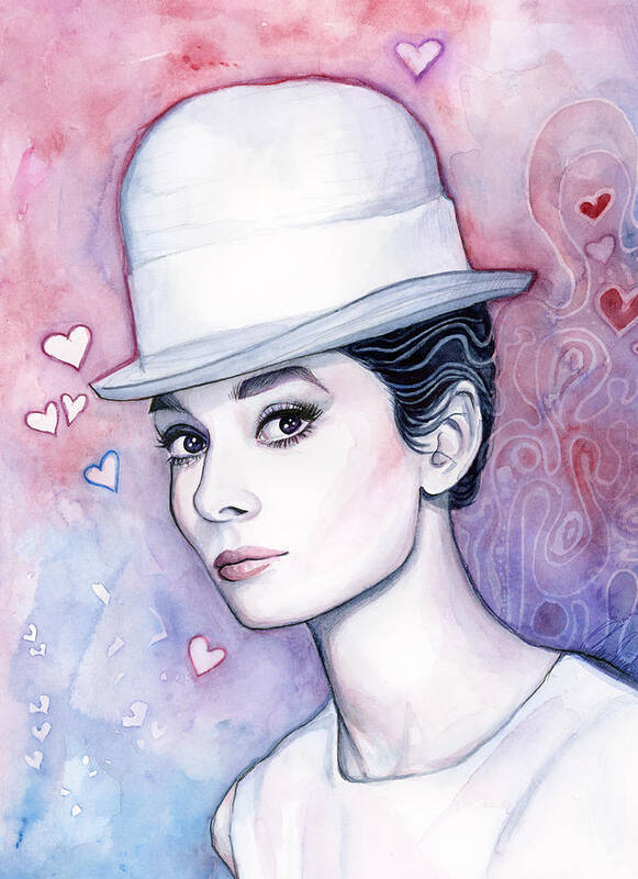 Audrey Poster featuring the painting Audrey Hepburn Fashion Watercolor by Olga Shvartsur