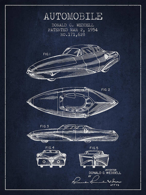 Vintage Car Poster featuring the digital art Automobile Patent from 1954 by Aged Pixel