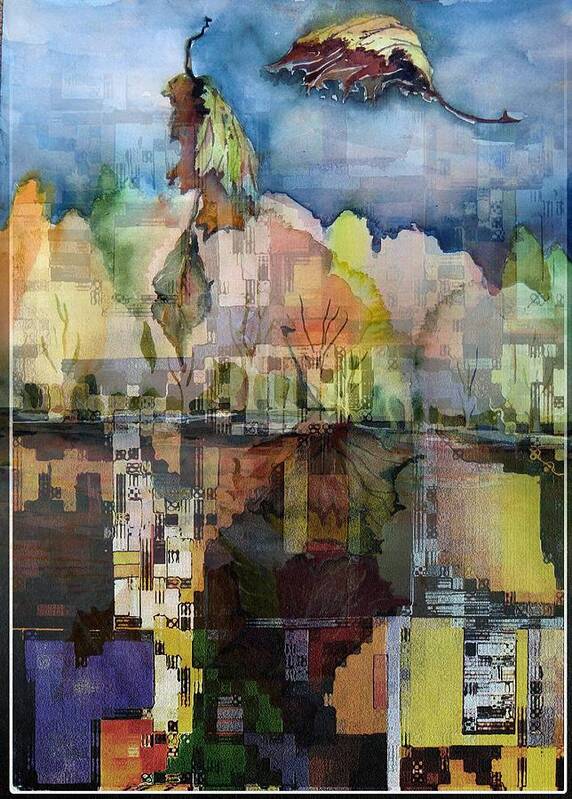 Autumn Poster featuring the painting Autumn Reflections in the City by Mindy Newman