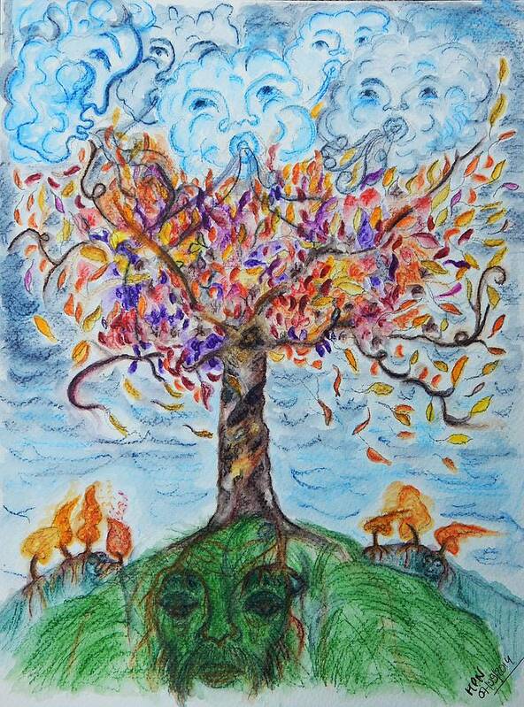 Autumn Poster featuring the drawing Autumn Winds by Mimulux Patricia No