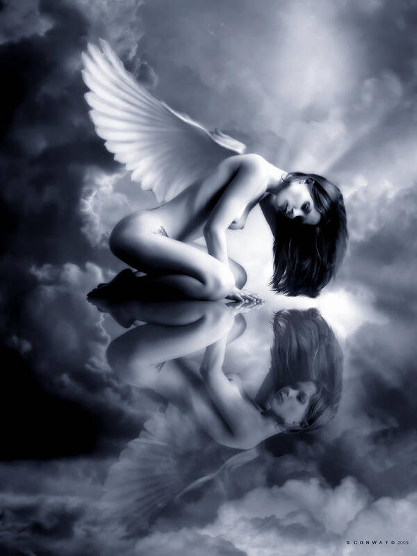 Angel Poster featuring the digital art Awakening Blue Angel by Shanina Conway