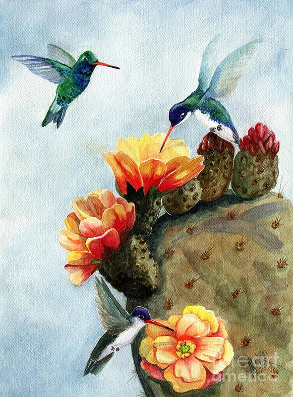 Hummingbirds Poster featuring the painting Baby Makes Three by Marilyn Smith