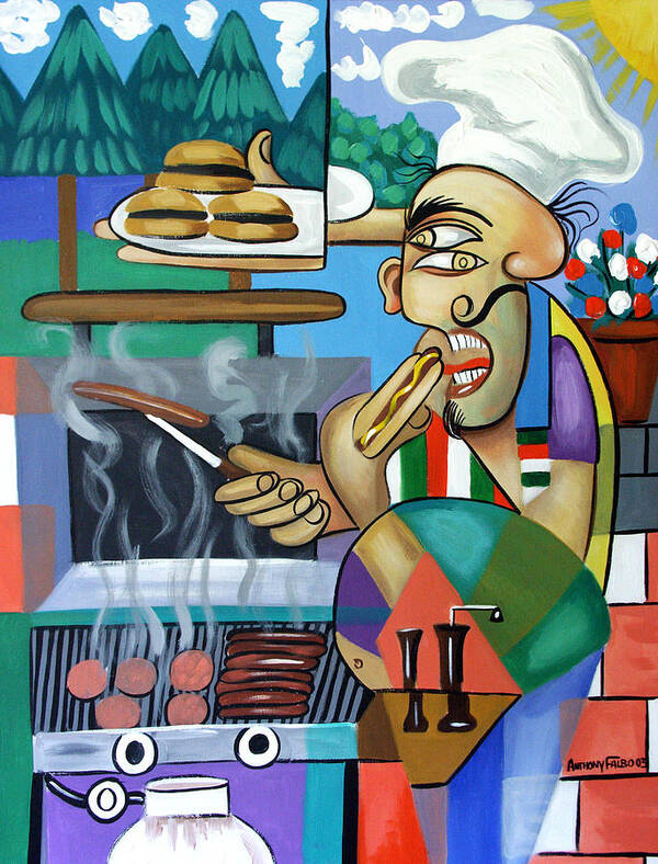 Back Yard Chef Poster featuring the painting Backyard Chef by Anthony Falbo