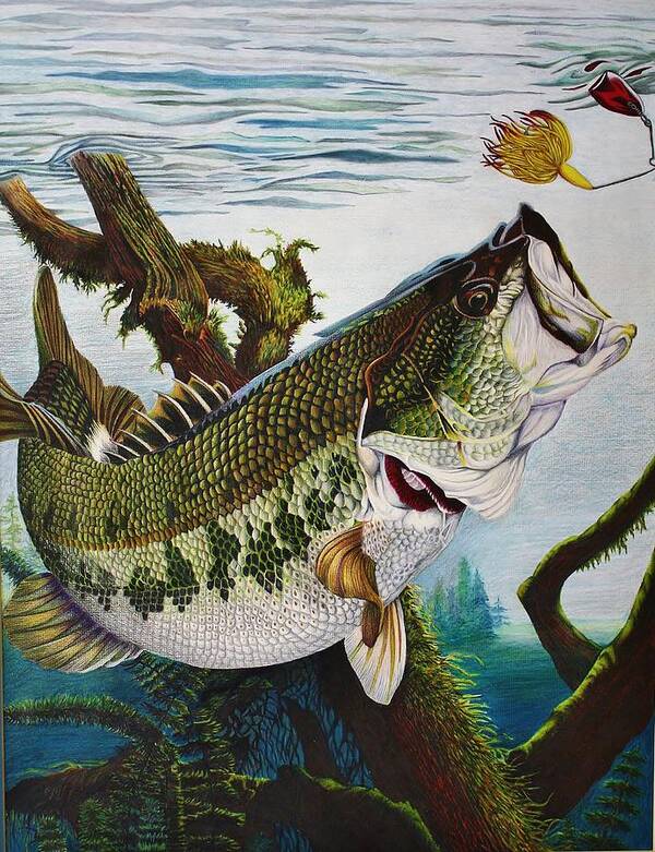 Fishing Poster featuring the drawing Baiting the Big One by Bruce Bley