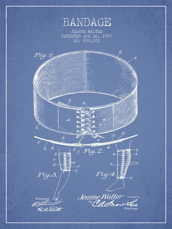 Bandage Poster featuring the digital art Bandage Patent from 1907 - Light Blue by Aged Pixel