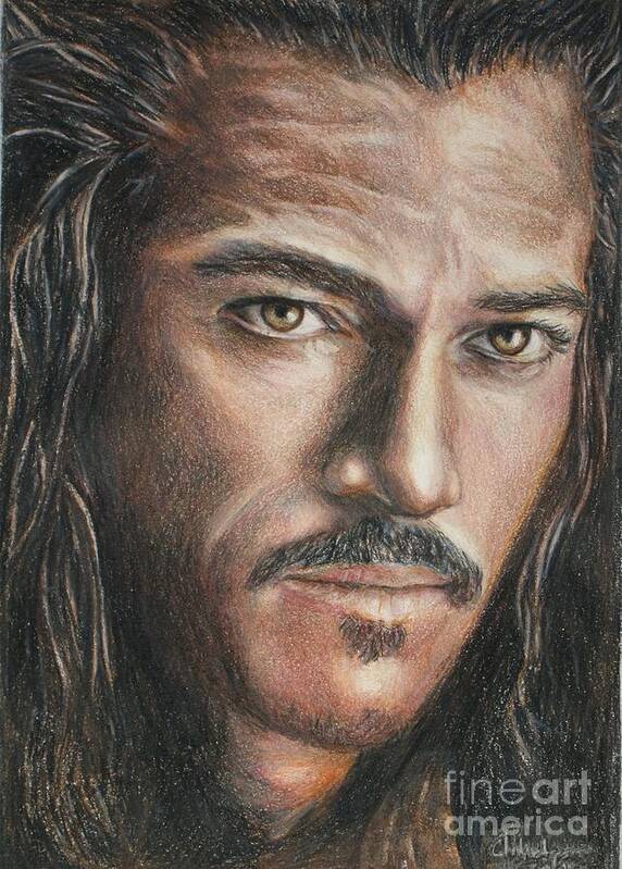 Hobbit Poster featuring the drawing Bard the Bowman / Luke Evans by Christine Jepsen