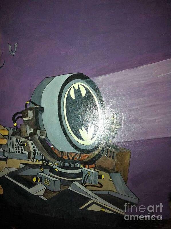 Moon Poster featuring the painting Batman Beam by Brenda Brown
