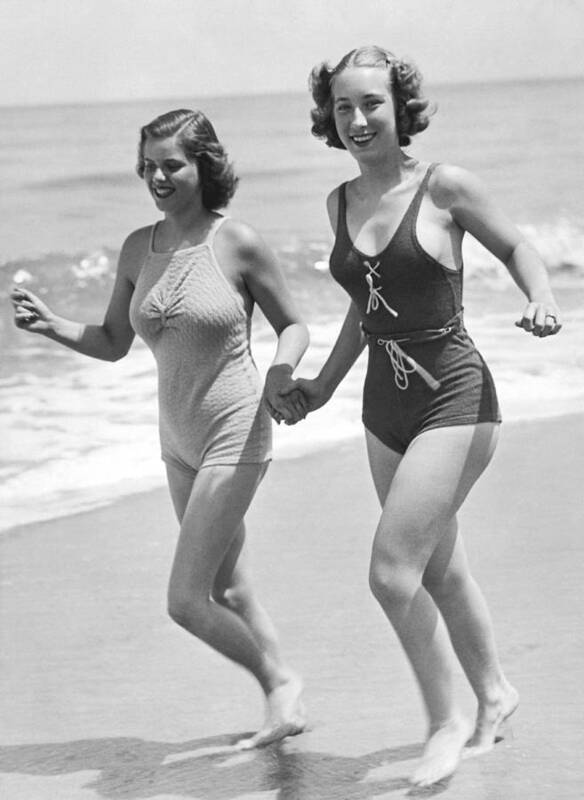 1035-665 Poster featuring the photograph Beach Jogging Pals by Underwood Archives
