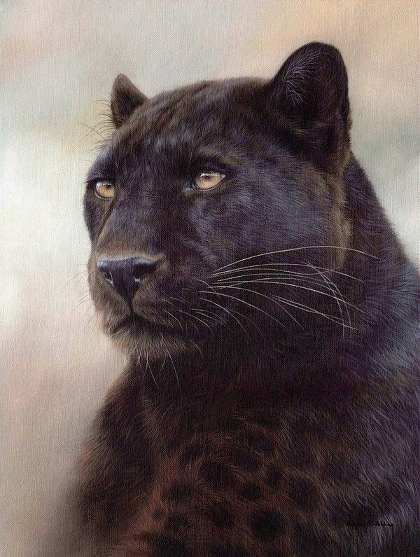 Black Leopard Poster featuring the painting Black Leopard Painting by Rachel Stribbling