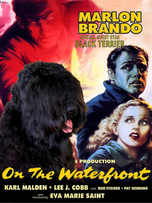 Black Russian Terrier Poster featuring the painting Black Russian Terrier Art Canvas Print - On The Waterfront Movie Poster by Sandra Sij
