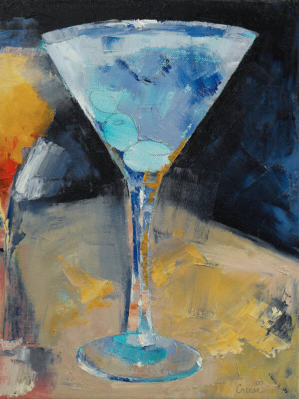Cocktail Poster featuring the painting Blue Art Martini by Michael Creese