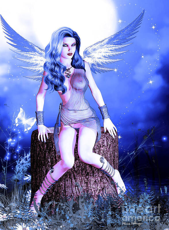 Pin-up Poster featuring the digital art Blue Fairy by Alicia Hollinger