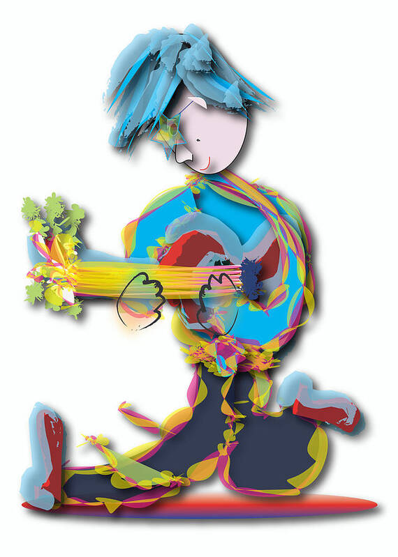 Music Poster featuring the digital art Blue Hair Guitar Player by Marvin Blaine