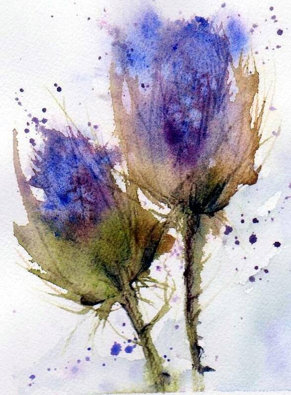 Watercolor Poster featuring the painting Blue Thistle by Anne Duke