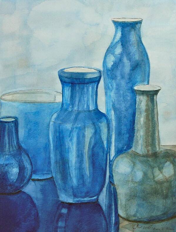 Vases Poster featuring the painting Blue Vases I by Anna Ruzsan