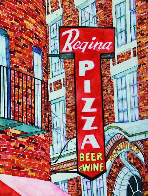 Pizza Poster featuring the painting Boston Pizzeria by Janet Immordino