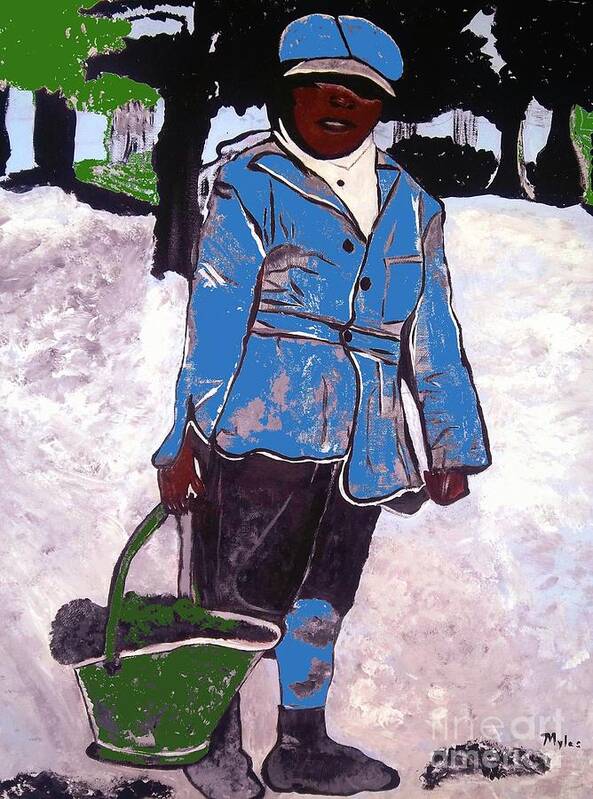 Boy Poster featuring the painting Boy Carrying Coal Circa 1901 by Saundra Myles
