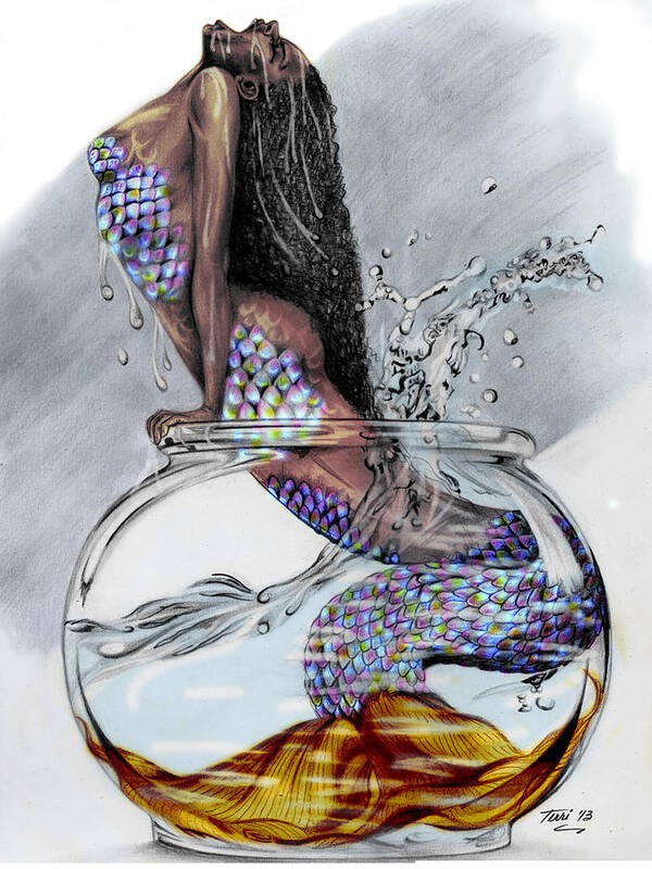 Mermaid Poster featuring the drawing Breathe by Terri Meredith